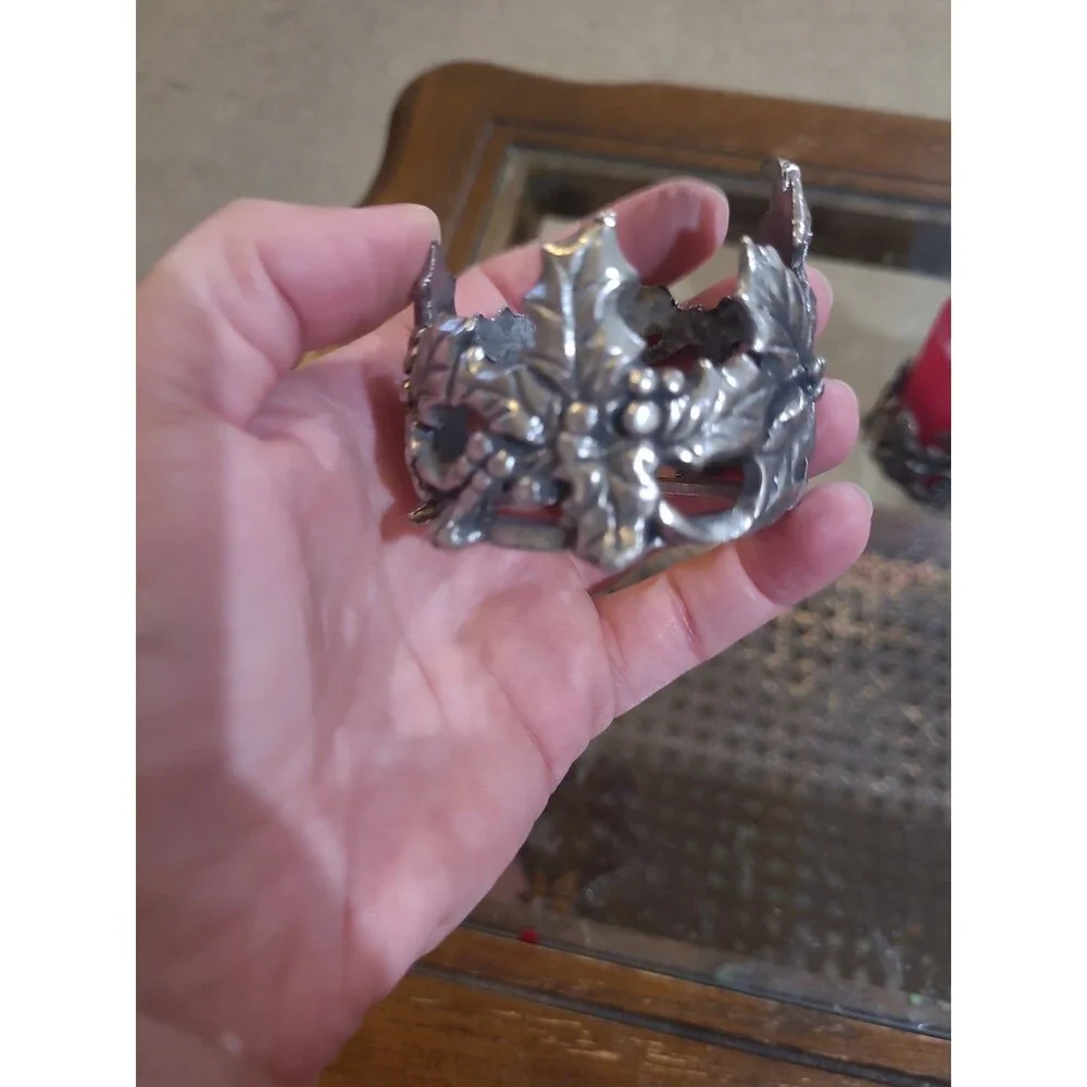 Lenox Kirk Stieff Pewter Holiday Hollyberries Pillar Candle Holder Set Of 2